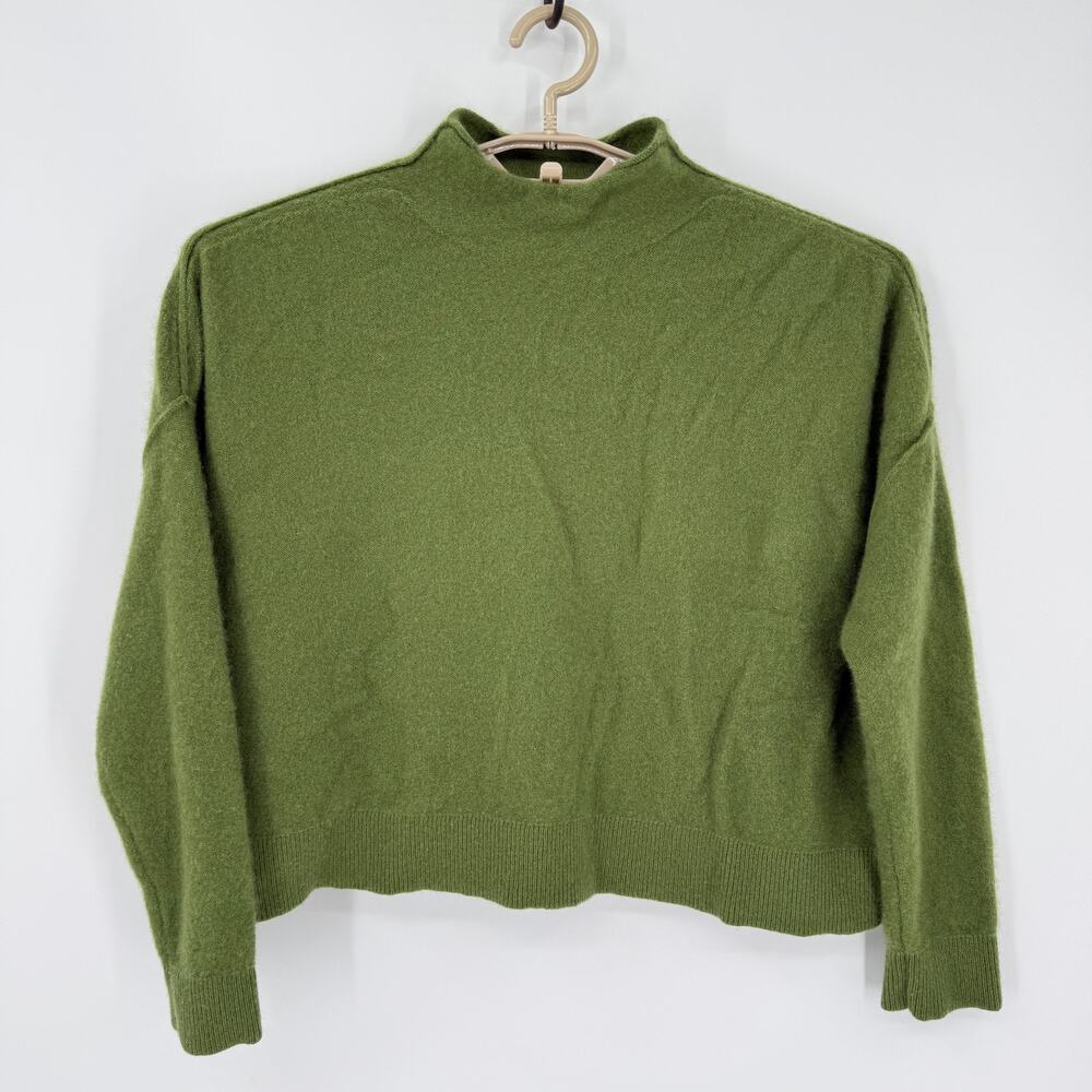 Pilcro Anthropologie Alani 100% Cashmere Roll Neck Boxy Sweater Moss Green Small